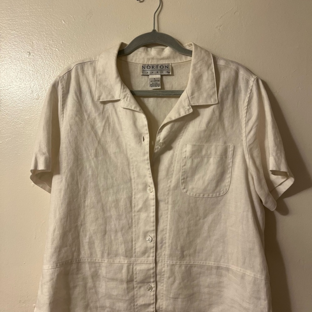 Norton 100% Linen Short Sleeve Button-Up Shirt